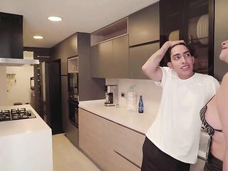 My stepmom has a surprise in store for me. banging my taut cunt in a raw FFM trio with my stepbrother's biggest jock!