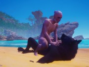 Mature man sat down on the cock of the Furry werewolf