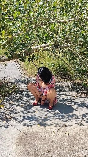 50 Plus Mature Beauty Masturbates Outdoor