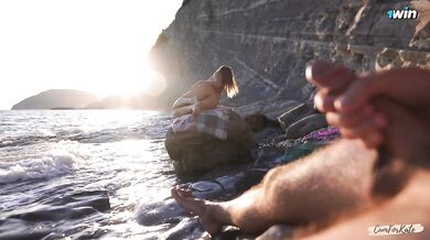 DICK FLASH on a nudist beach: Stranger caught me jerking off and helped me cum