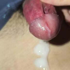 Rub the cock frenulum with your thumb and ejaculate w