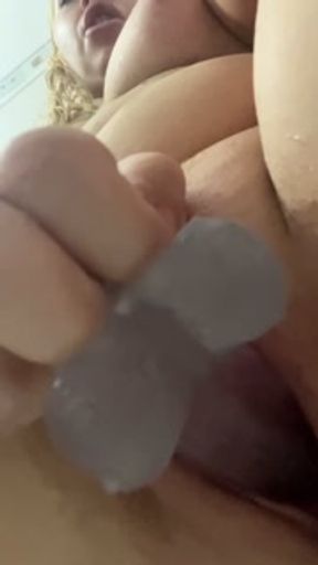 My first squirting in the shower close up. Amateur solo real orgasm. Riding on Cristal dildo