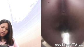 ”Amateur Japanese babe fingering twat on close up”