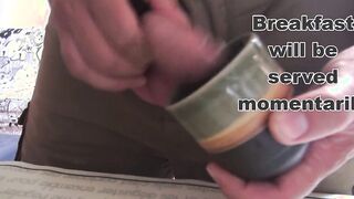 Stunning 18 year old drinks Coffee with cum