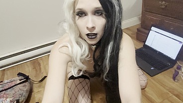 hot young goth girl begs you to breed her while riding BBC dildo. teen goth breeding fetish