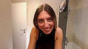 Sexy And Hot Horny Milf Wife In See Through Top Flashes Her Big Boobs In A Leather Mini Skirt In The Bathroom With See Top And Leon Lambert