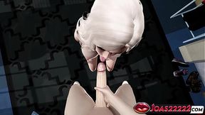 Big Tits Girl Rika in Dress - Rule34 Animation with Handjob Service for Big Dick, Tongue Dick Licking, and Sloppy Bed Blowjob with Moanings Cumshot