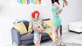 Horny clown Quinton James offers hard shaft for a ride with girl mommy Alana Cru
