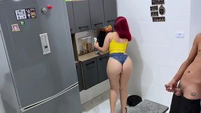 Curvy Latina Surprises in Tight Outfit During Steamy Kitchen Handjob