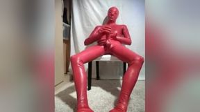 full rubber wank and cum red rubber