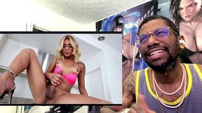 petite tan blonde transgender cumming on herself, ai generated