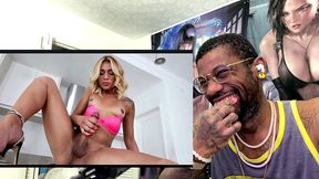 petite tan blonde transgender cumming on herself, ai generated