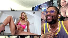 petite tan blonde transgender cumming on herself, ai generated