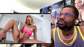 petite tan blonde transgender cumming on herself, ai generated