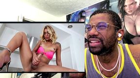 petite tan blonde transgender cumming on herself, ai generated