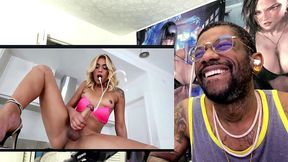 petite tan blonde transgender cumming on herself, ai generated