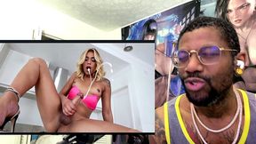 petite tan blonde transgender cumming on herself, ai generated