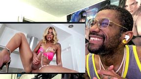 petite tan blonde transgender cumming on herself, ai generated