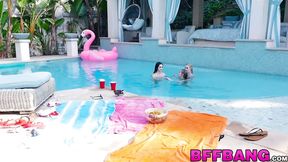 Petite teen dykes lick each other's snatches by the pool