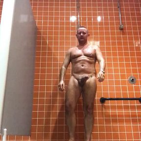 Naked and Shooting a big load in the Gym Lockeroom