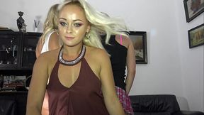 MUST FOR UPSKIRT LOVERS: 3 BIG BUTT BLONDE TWERK QUEENS UPSKIRT PARTY IN FRONT OF STRONG VENTILATOR WITH AND WITHOUT PANTIES FROM MANY DIFFERENT AND SURPRISES VIEWS