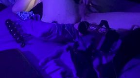 S1uttranspup Takes a 9 Inch Dildo in a Blacklit Room