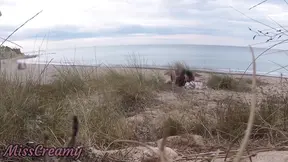 Slutty French MILF sucks biggest cock at public beach