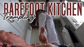 Barefoot Kitchen Trampling – Ignoring My Human Carpet While He Suffers