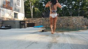sexy smoking milf by pool