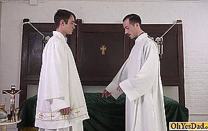 Old priest lets twink lick his big cock and fucks him