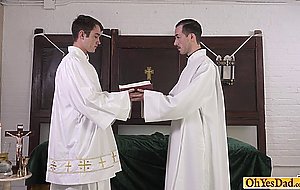 Old priest lets twink lick his big cock and fucks him