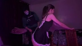 Masked Ghost Cosplayer teaches maid a lesson