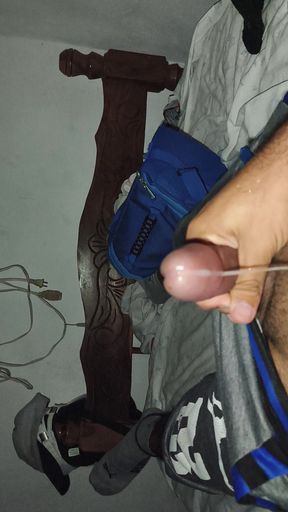 Young man gets rid of anxiety by masturbating in his bed at home