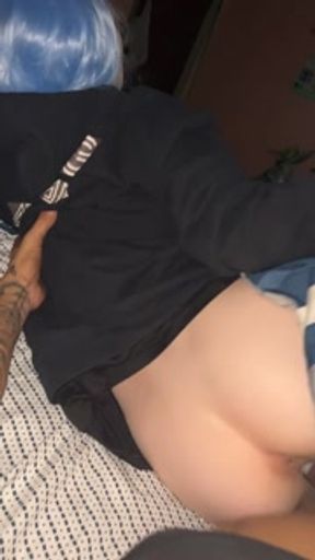 Almost caught with blue hair slut