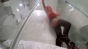 Taylor Nicole Heel Trampling Slave in the Shower - Floor Cam 4K