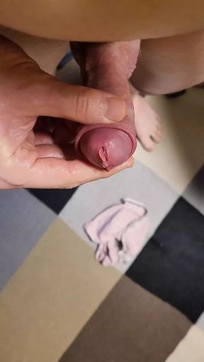 Edging and locking small penis in chastity cage