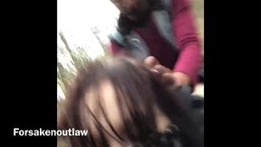 masked girl sucks and fucks on park trail