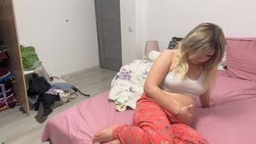 Super bloated belly blonde teen farting'