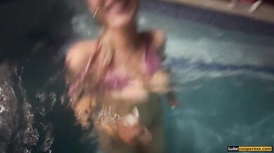 Stepsister’s Huge Natural Boobs Choking My Cock In The Pool