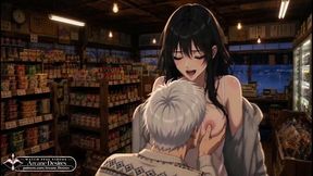 Cute couple shares steamy encounter in a convenience store aisle