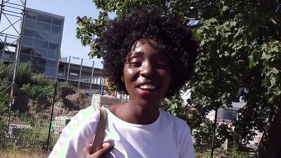 Ebony doll is getting fucked out in the open by a horny stranger
