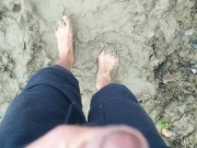 Stepping in mud barefoot - dirty feet and jerk off and stepping on own cum at the end