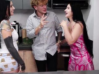 Fiery and breasty stepmom bangs the architect her stepdaughter hired and convinces her for a ribald three-some