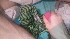 Sweet teen cock messy cum ropes on silk underwear, counting shots for fun