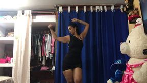 black party dress strip floor play naked body play