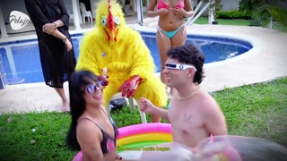 I'm upset with my stepbro, I challenge him to an oil fight match outside the house, if i win we fuck