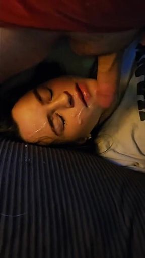 Wife Gets Face Fucked by Husbands Cock and Covered in Cum