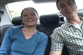 Sexy brunette teen sucking a hard cock in the car