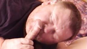 ”Sexy teenage guy receives blowjob from mature thick shaft sucker”