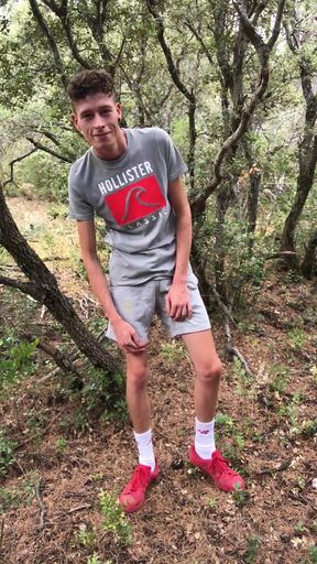 Horny Twink Strips in The Forest - Abs &amp; Feet Tease, Pisses in Underwear &amp; Socks, Then Jerks off Big Load